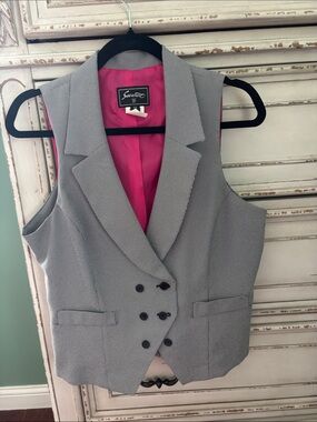 Solemio Grey Textured Double-Breasted Vest with Pink Lining
